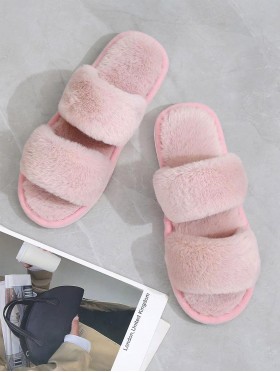 Open Toe Soft Plush Plush Indoor Slippers-6 Pairs